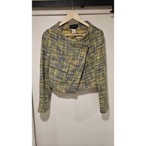 BCBGMAXAZRIA Women's Size S Wool Blend Cropped Blazer Blue Green Yellow